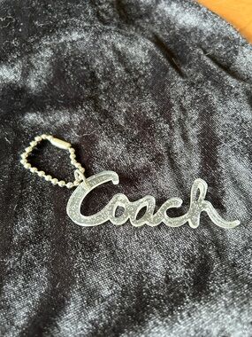 Coach Clear glitter Script Logo Key Ring with Silver Chain